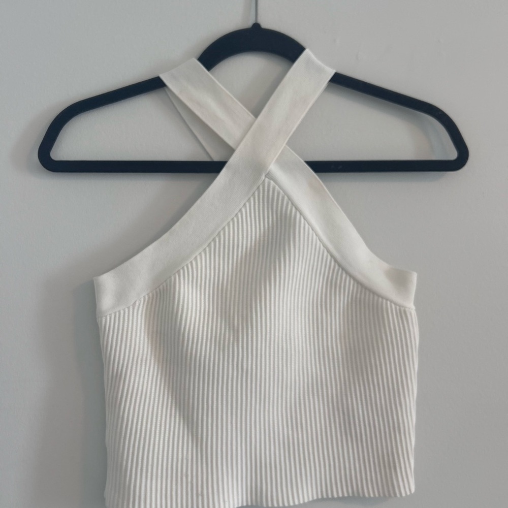 Forever 21 Cream Ribbed Cross-Back Tank Top